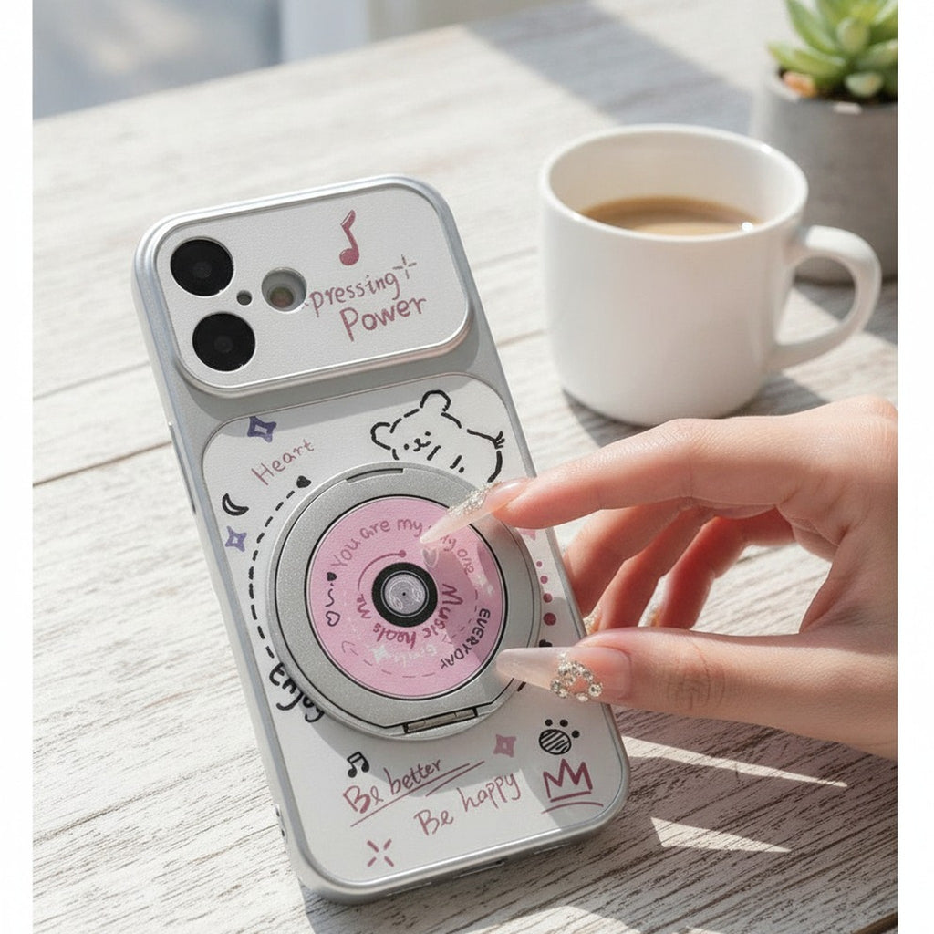 White Cute Retro Camera Music Phone Case with Grip