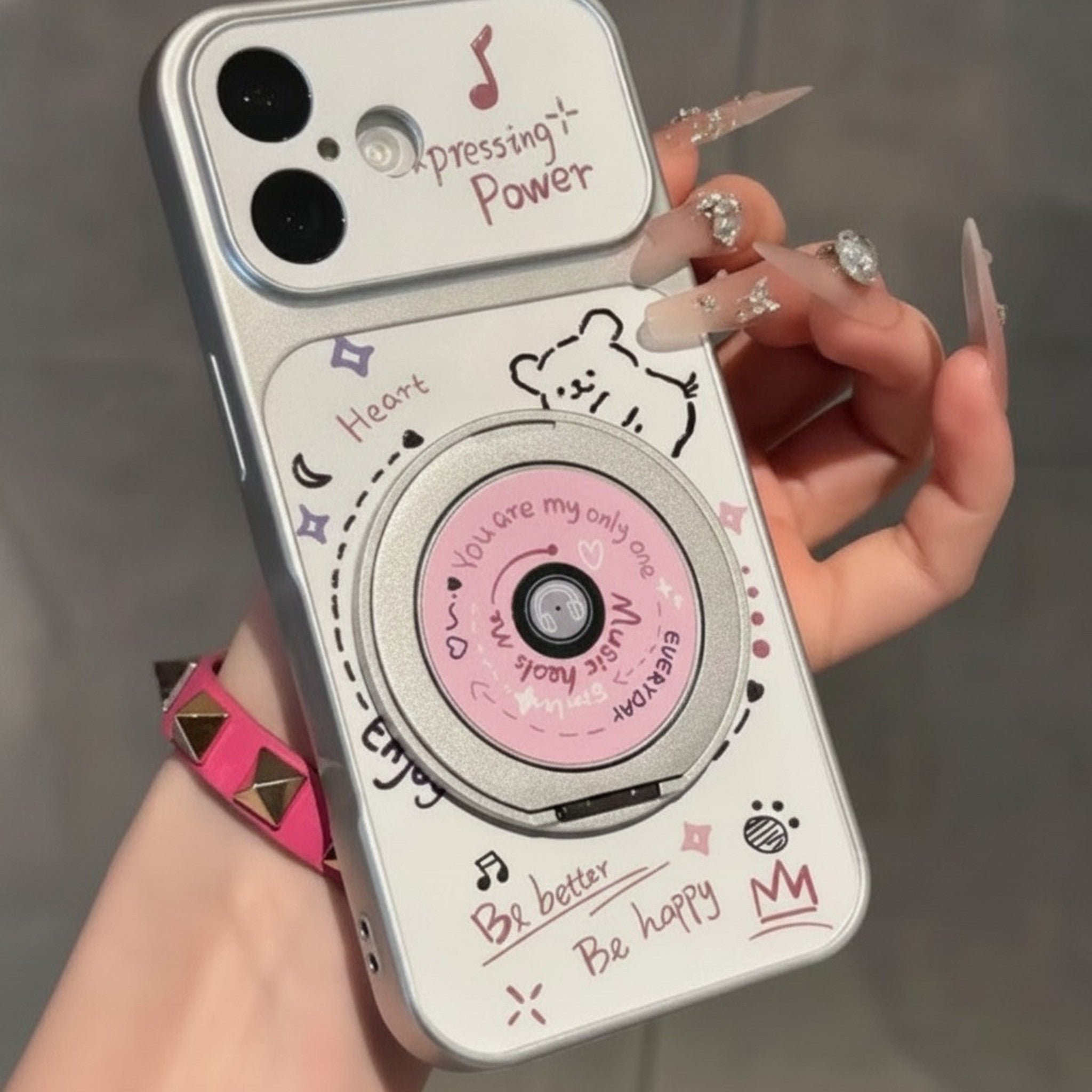 White Cute Retro Camera Music Phone Case with Grip