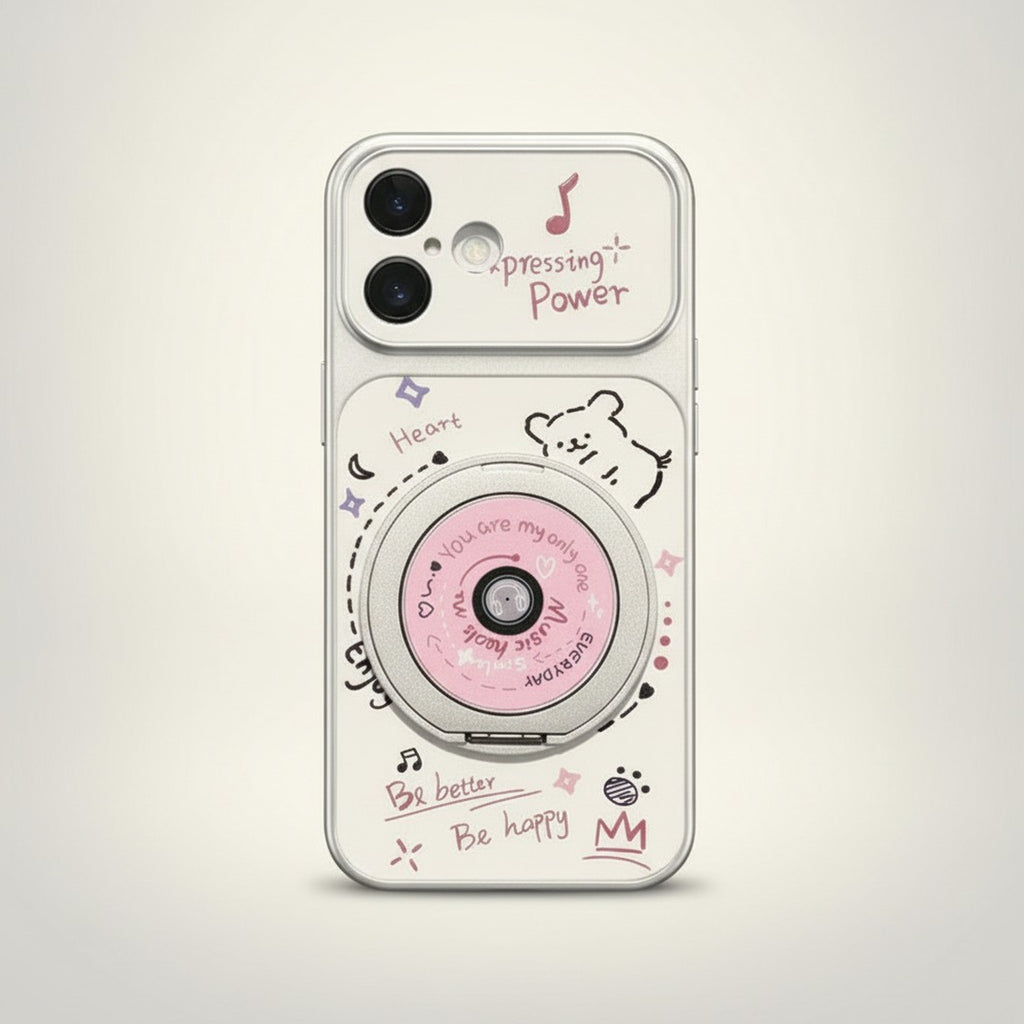 White Cute Retro Camera Music Phone Case with Grip