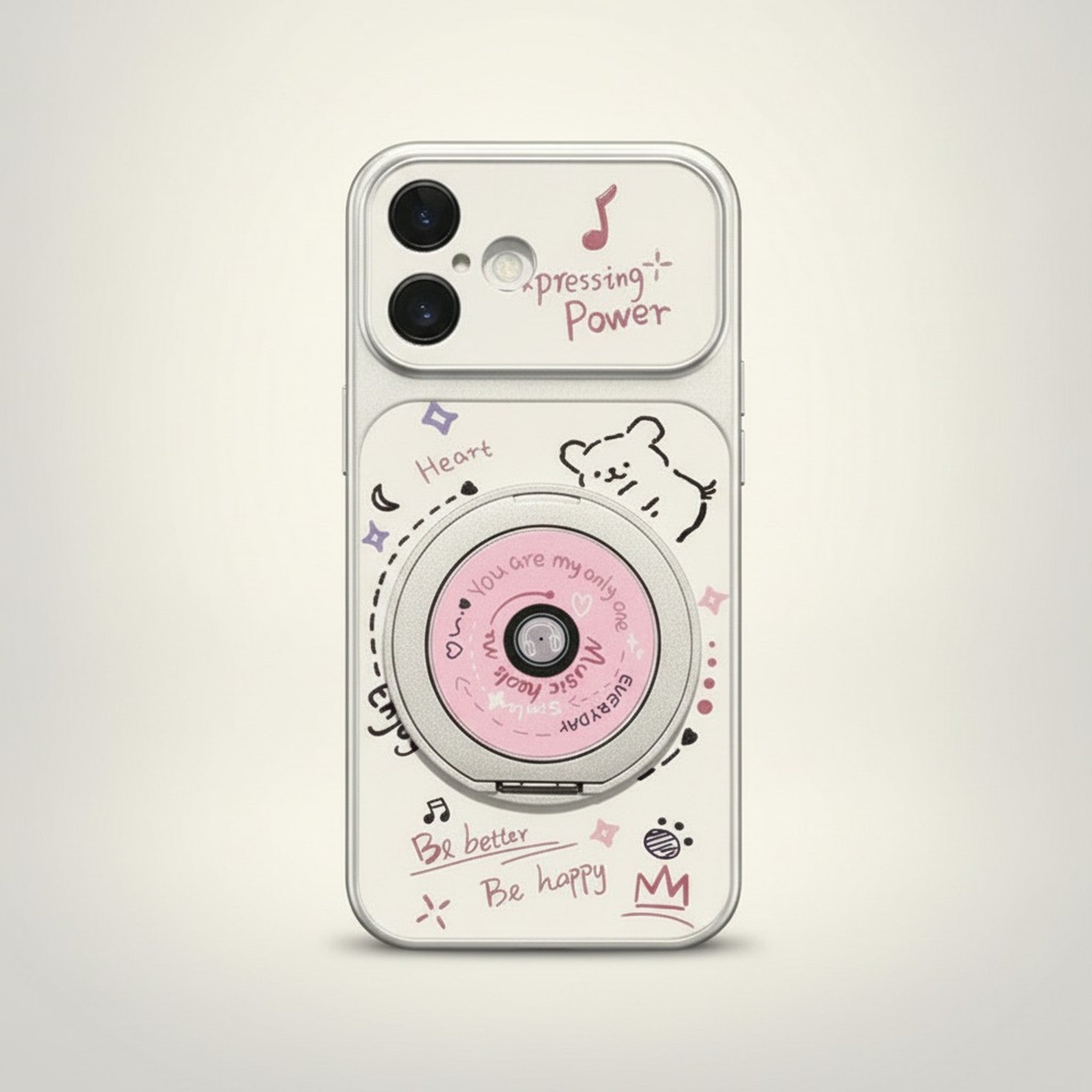 White Cute Retro Camera Music Phone Case with Grip
