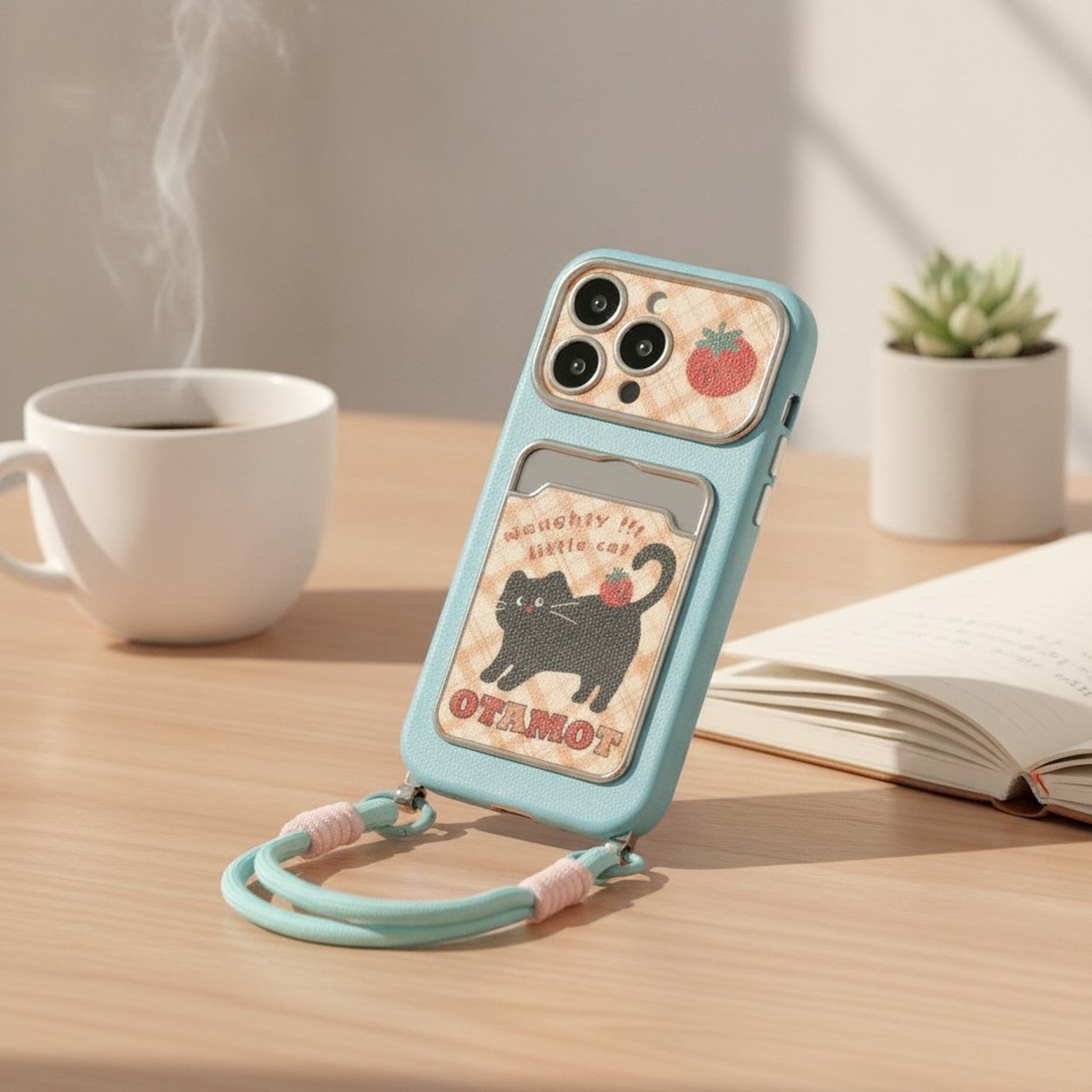Naughty Cat Card Holder Strap Phone Case – tech (view 2)