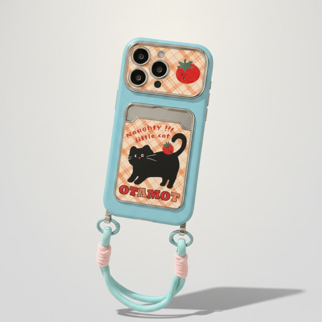 Naughty Cat Card Holder Strap Phone Case – tech (view 1)