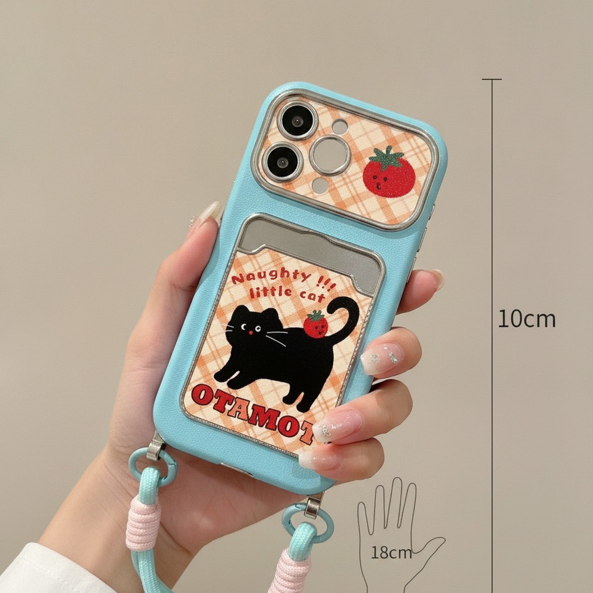 Green Naughty Little Cat Plaid Phone Case with Strap