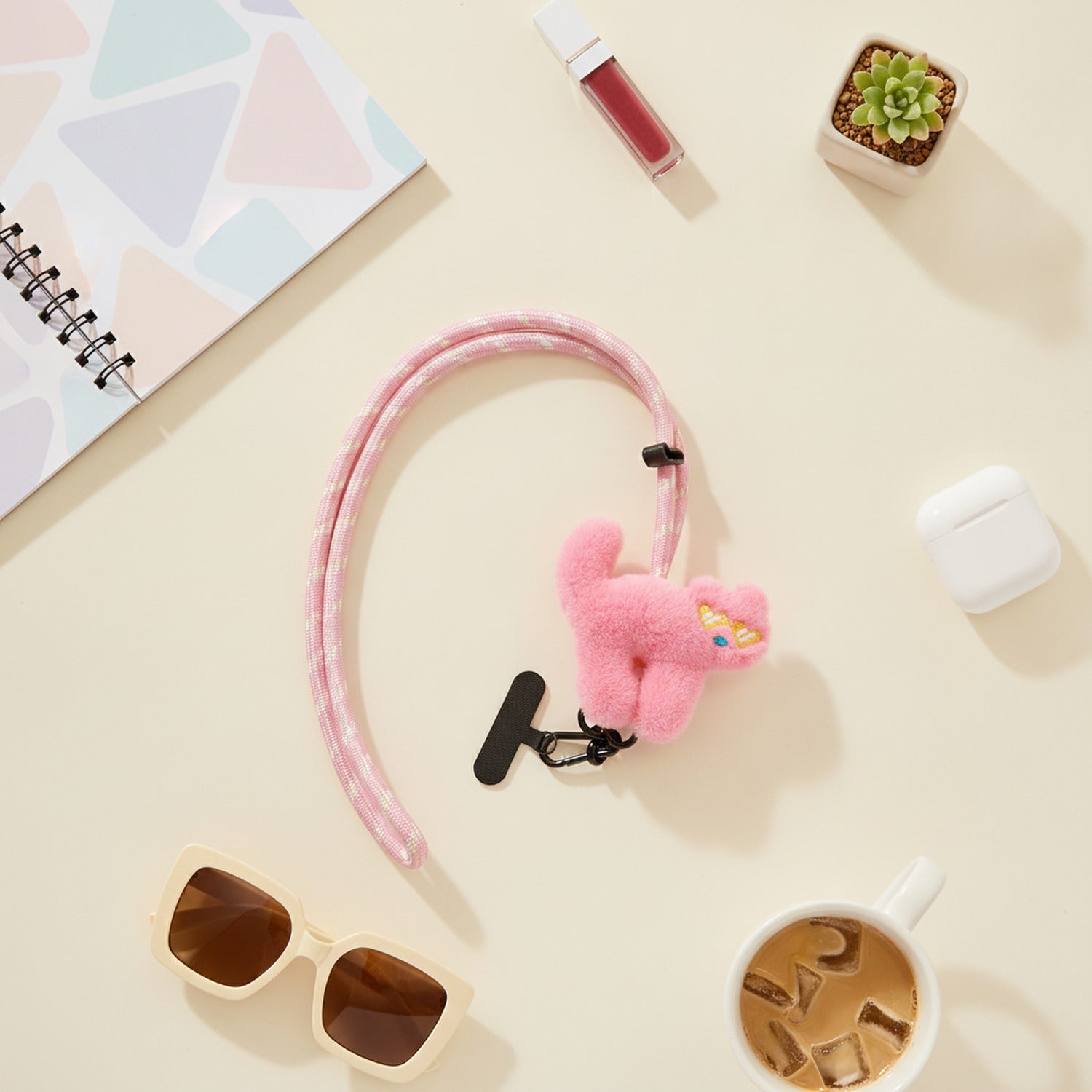 Pink Fuzzy Cat Phone Charm Keychain