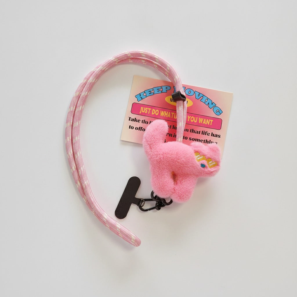 Pink Fuzzy Cat Phone Charm Keychain – tech (view 1)