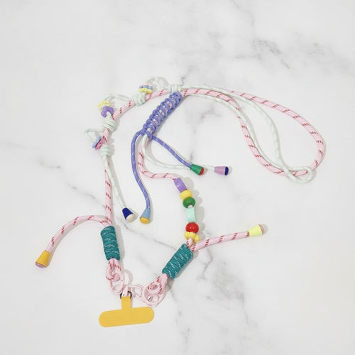 Beaded Phone Charm Strap With Tassel - Pink