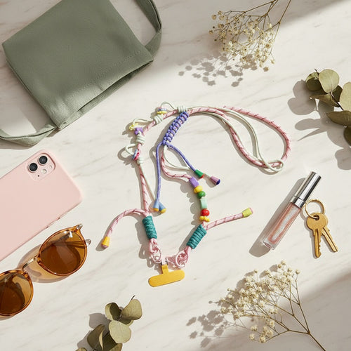 Beaded Phone Charm Strap With Tassel - Pink – tech (view 2)