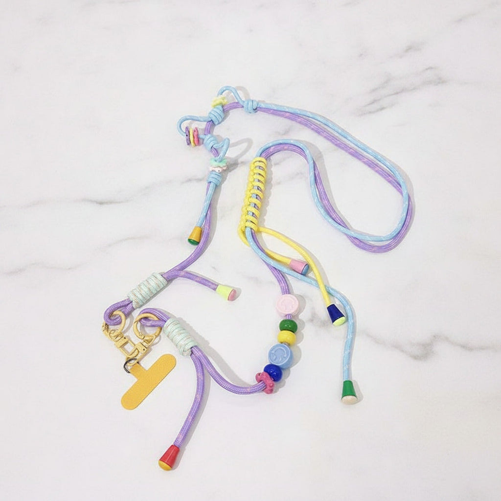 Beaded Phone Charm Strap With Tassel - Purple