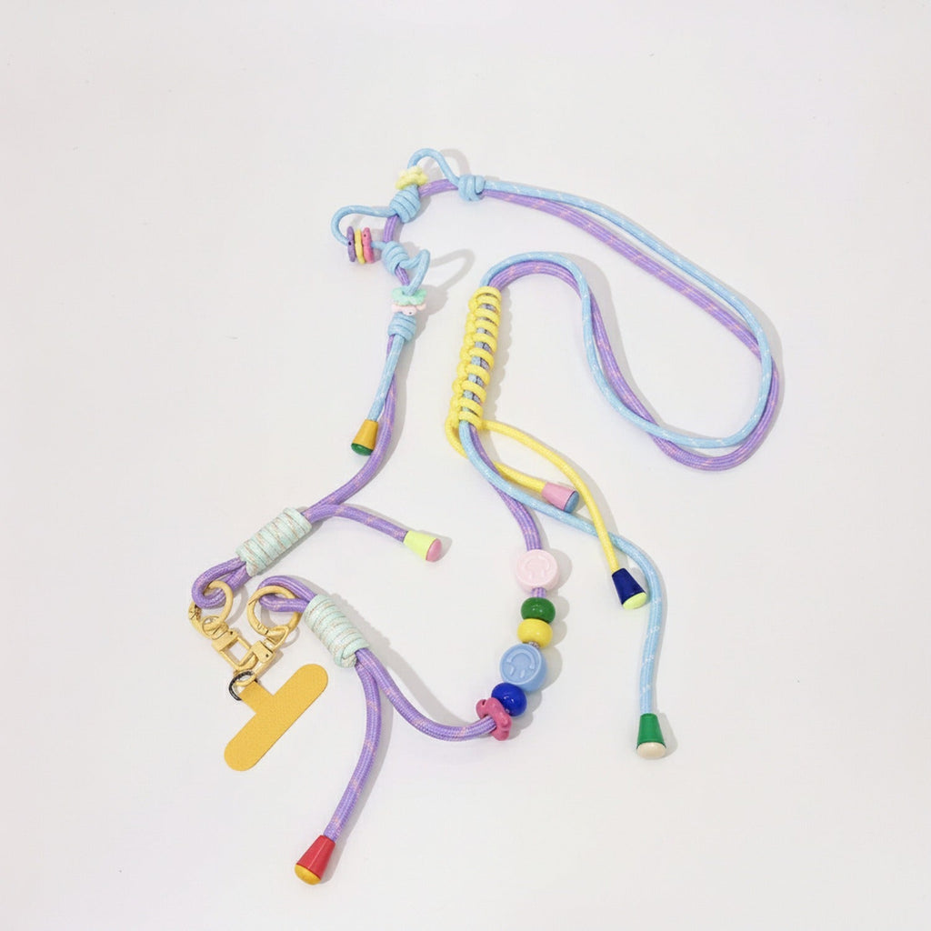 Beaded Phone Charm Strap With Tassel - Purple