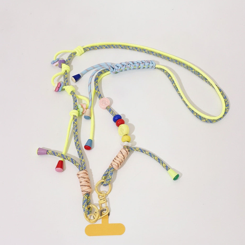 Beaded Phone Charm Strap With Tassel - Blue & Yellow