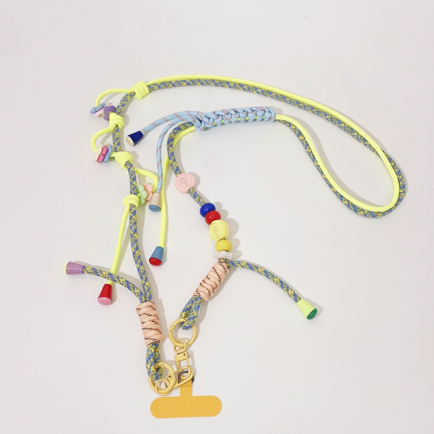 Beaded Phone Charm Strap With Tassel - Blue & Yellow