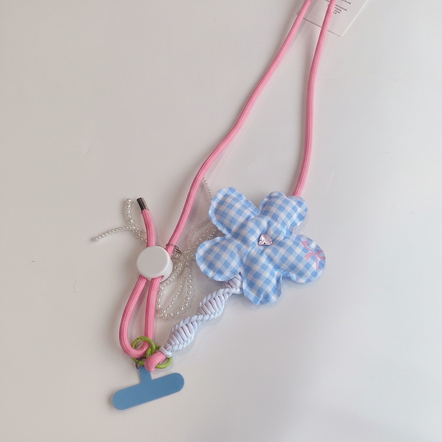 Flower Phone Charm Strap - Blue Plaid Floral – tech (view 1)