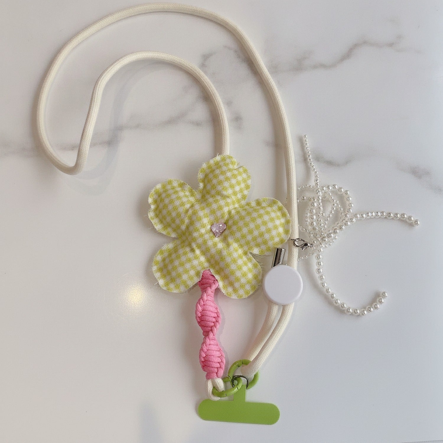 Flower Phone Charm Strap - Green Plaid Floral
