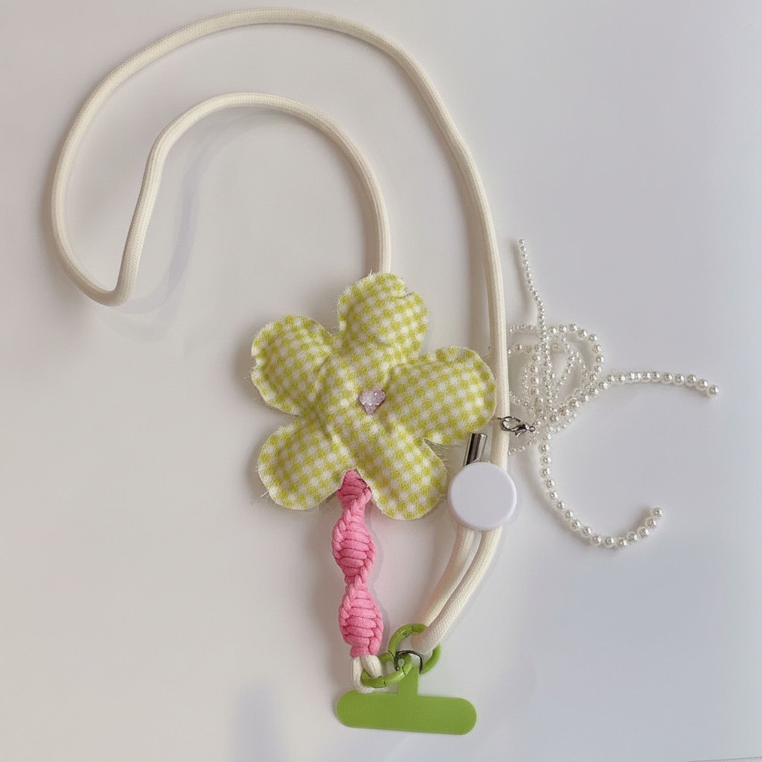 Flower Phone Charm Strap - Green Plaid Floral