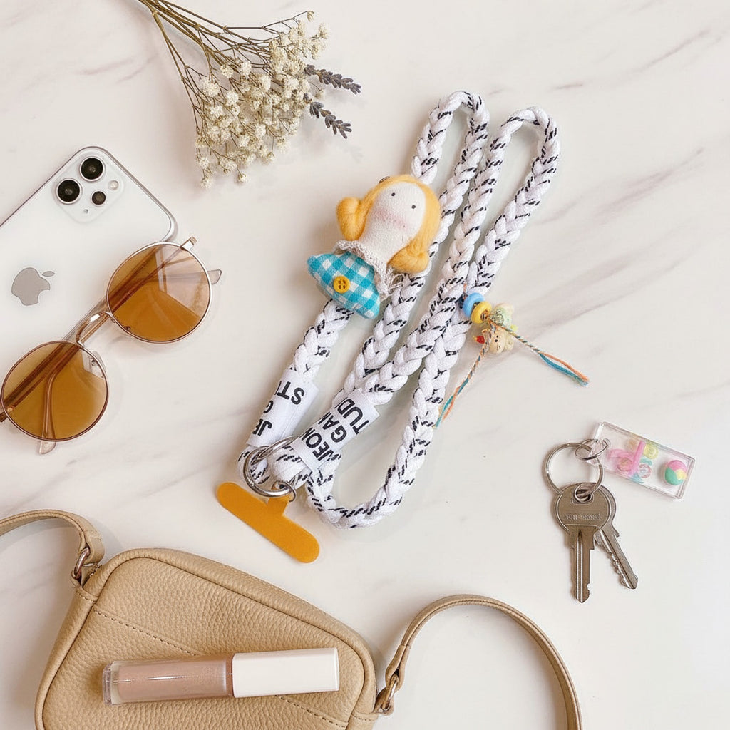 Rope Phone Charm With Doll And Tassel – tech (view 2)