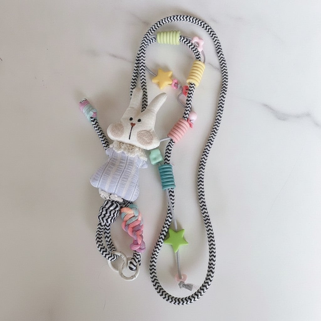 Pastel Bunny Charm Phone Strap With Stars