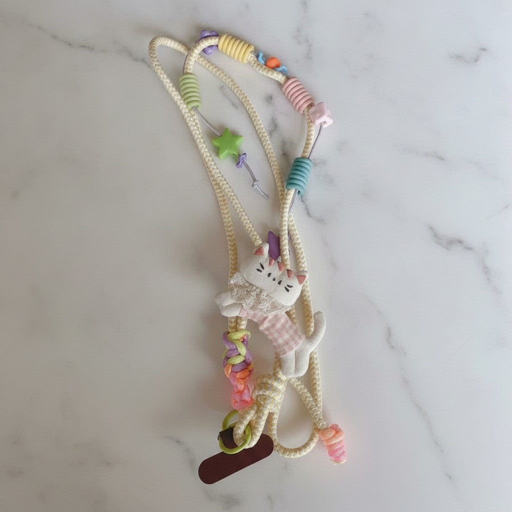 Kawaii Cat Beaded Phone Charm Strap With Colorful Beads