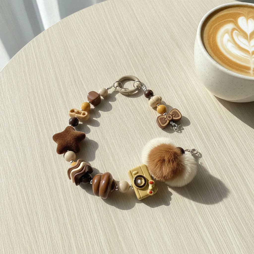 Dopamine Beaded Phone Charm Strap - Latte Brown – tech (view 2)