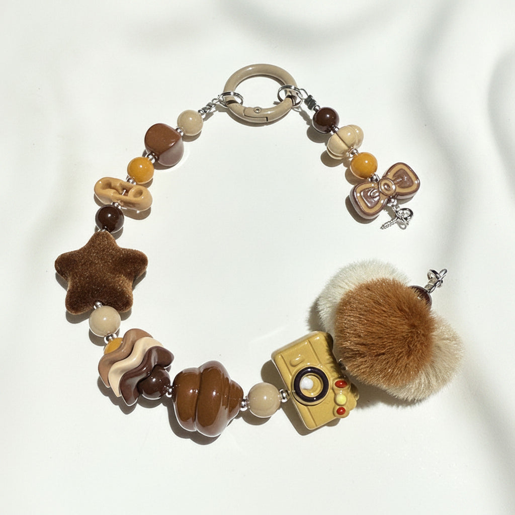 Dopamine Beaded Phone Charm Strap - Latte Brown – tech (view 1)