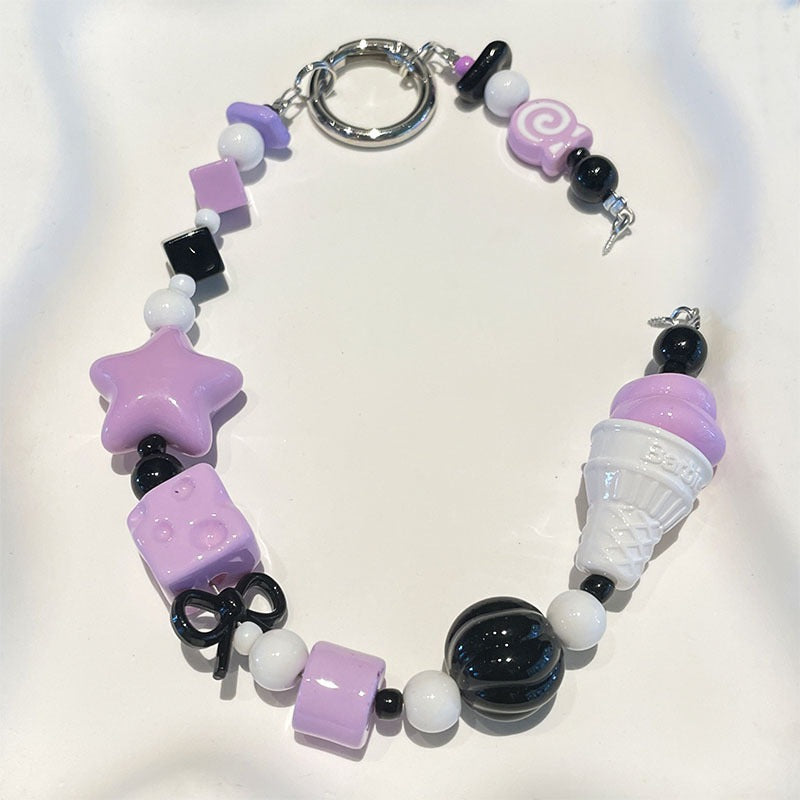 Dopamine Beaded Phone Charm Strap - Purple black – tech
