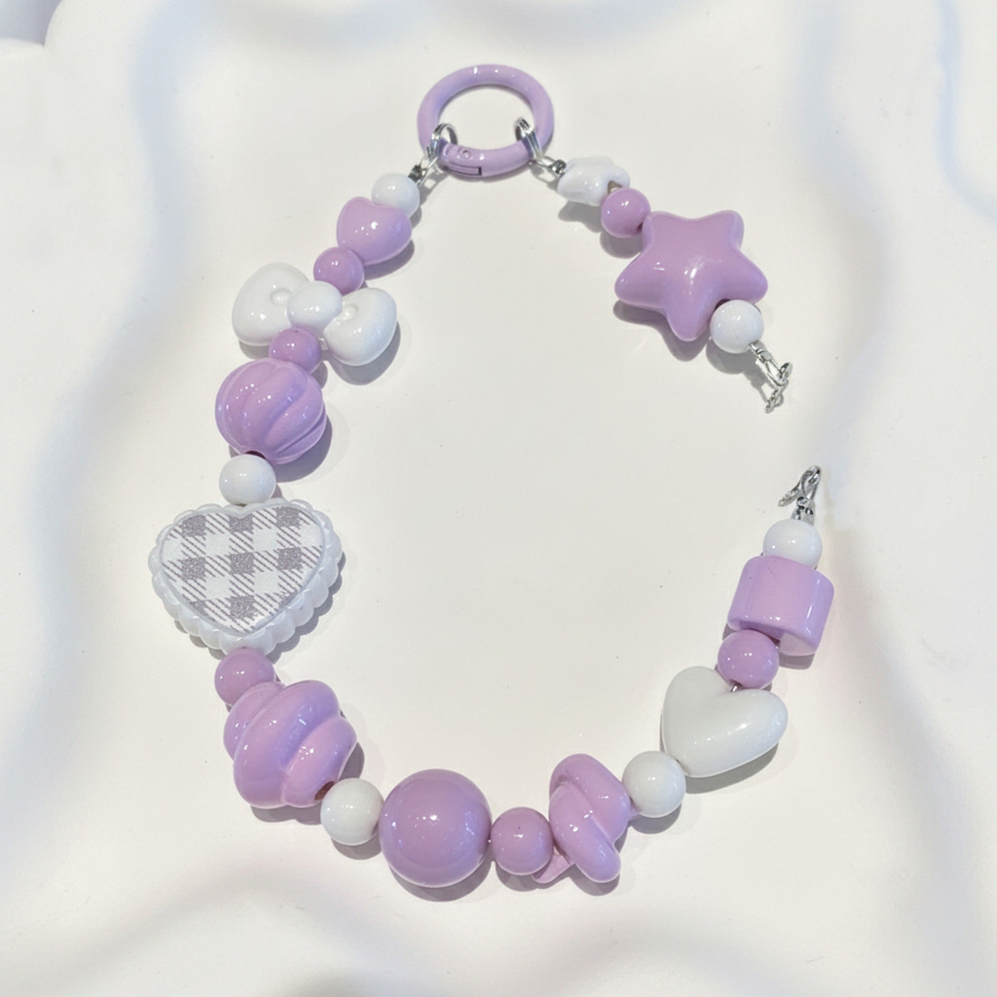 Dopamine Beaded Phone Charm Strap - Purple And White – tech (view 1)