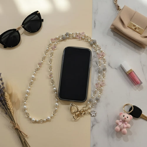 Beaded Butterfly Phone Strap with Bows - Blush Pearl – tech (view 2)