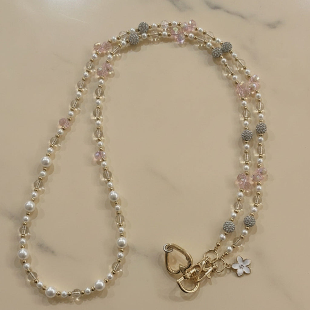 Beaded Butterfly Phone Strap with Bows - Blush Pearl