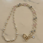 Beaded Butterfly Phone Strap with Bows - Blush Pearl