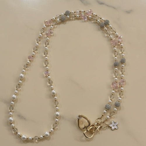 Beaded Butterfly Phone Strap with Bows - Blush Pearl