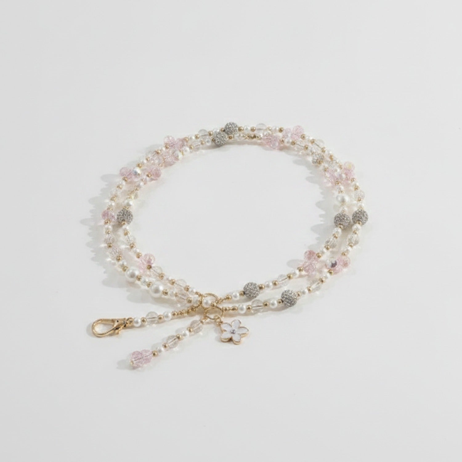 Beaded Butterfly Phone Strap with Bows - Blush Pearl