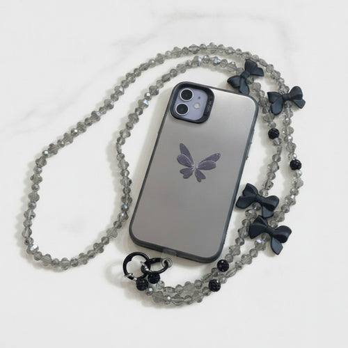 Beaded Butterfly Phone Strap with Bows - Smoky Butterfly