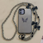 Beaded Butterfly Phone Strap with Bows - Smoky Butterfly