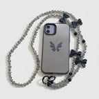 Beaded Butterfly Phone Strap with Bows - Smoky Butterfly