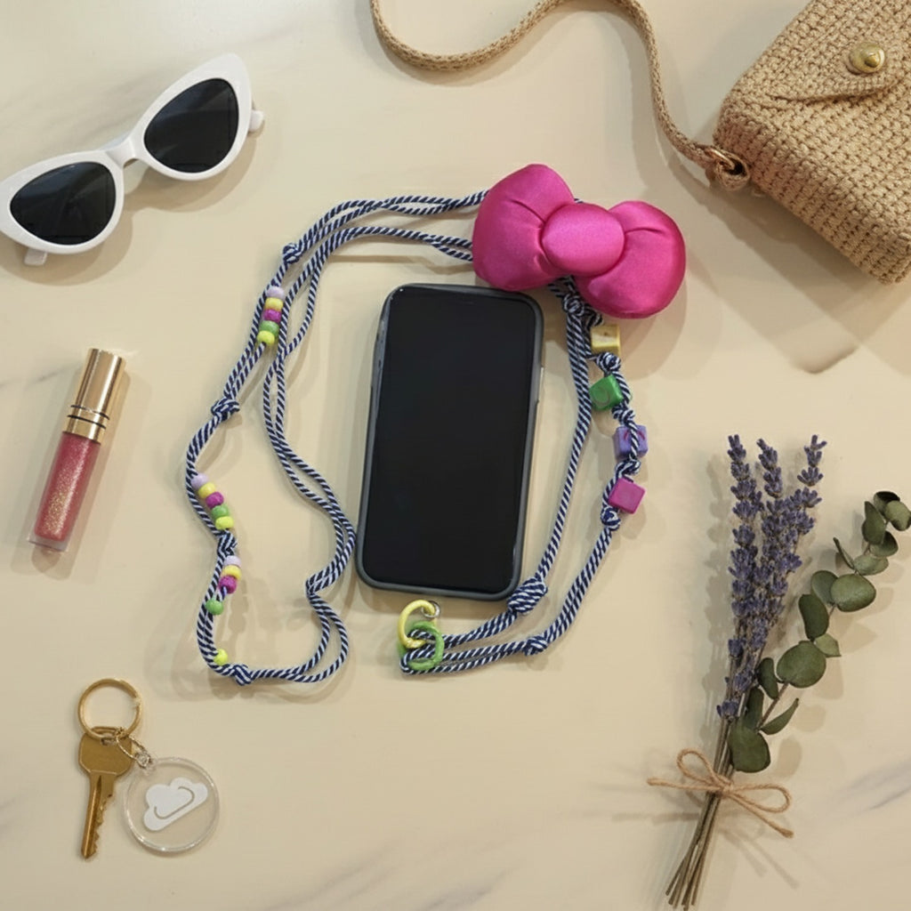 Beaded Butterfly Phone Strap with Bows - Pink Butterfly – tech (view 2)