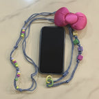 Beaded Butterfly Phone Strap with Bows - Pink Butterfly