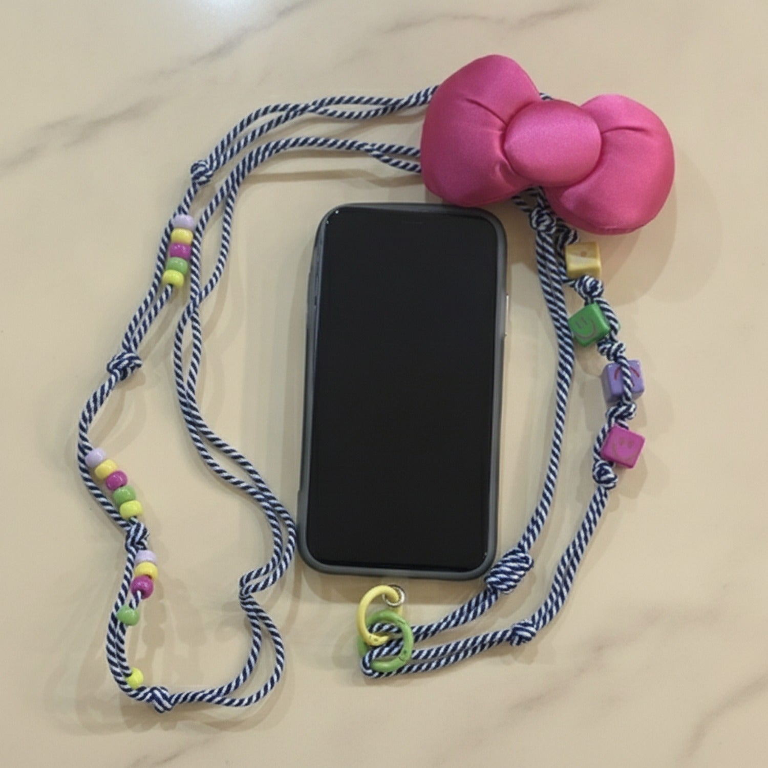 Beaded Butterfly Phone Strap with Bows - Pink Butterfly