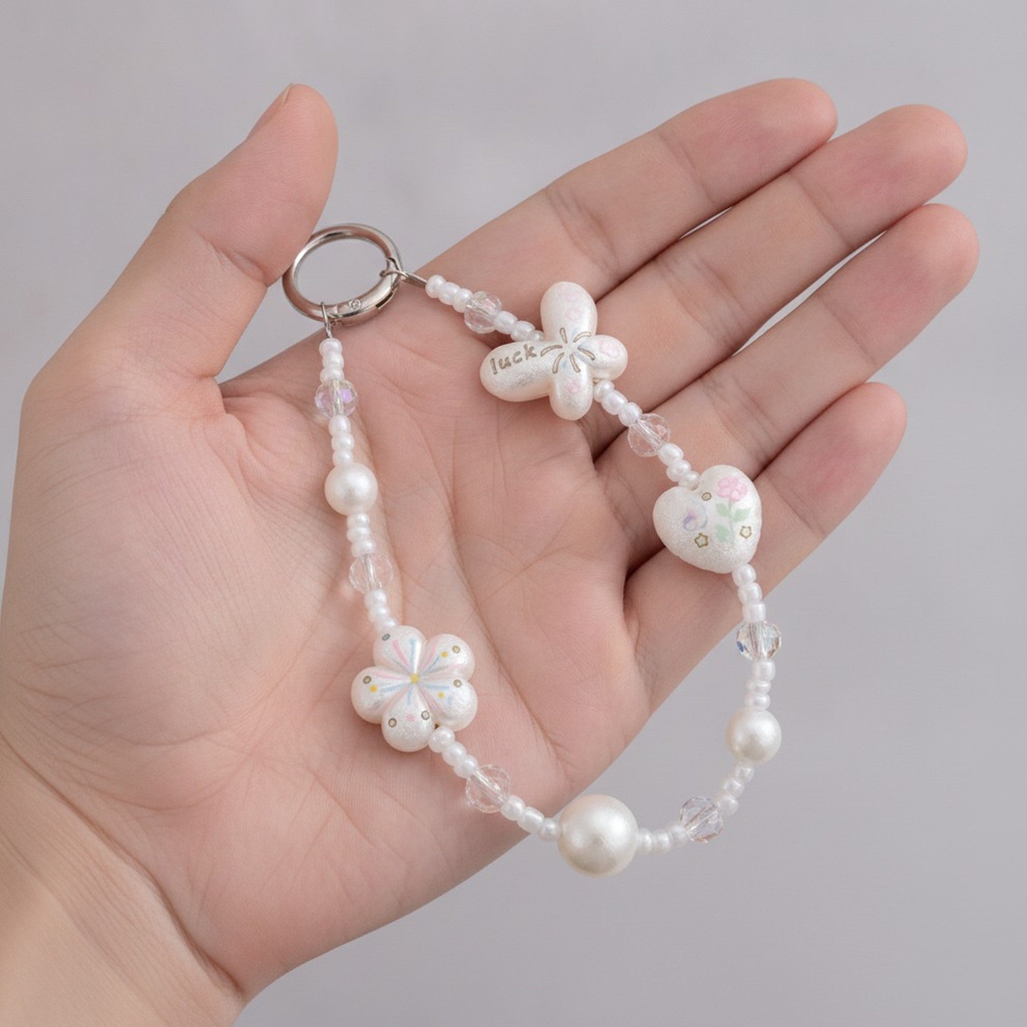 Pearlescent Beaded Phone Charm with Charms – jewelry (view 4)
