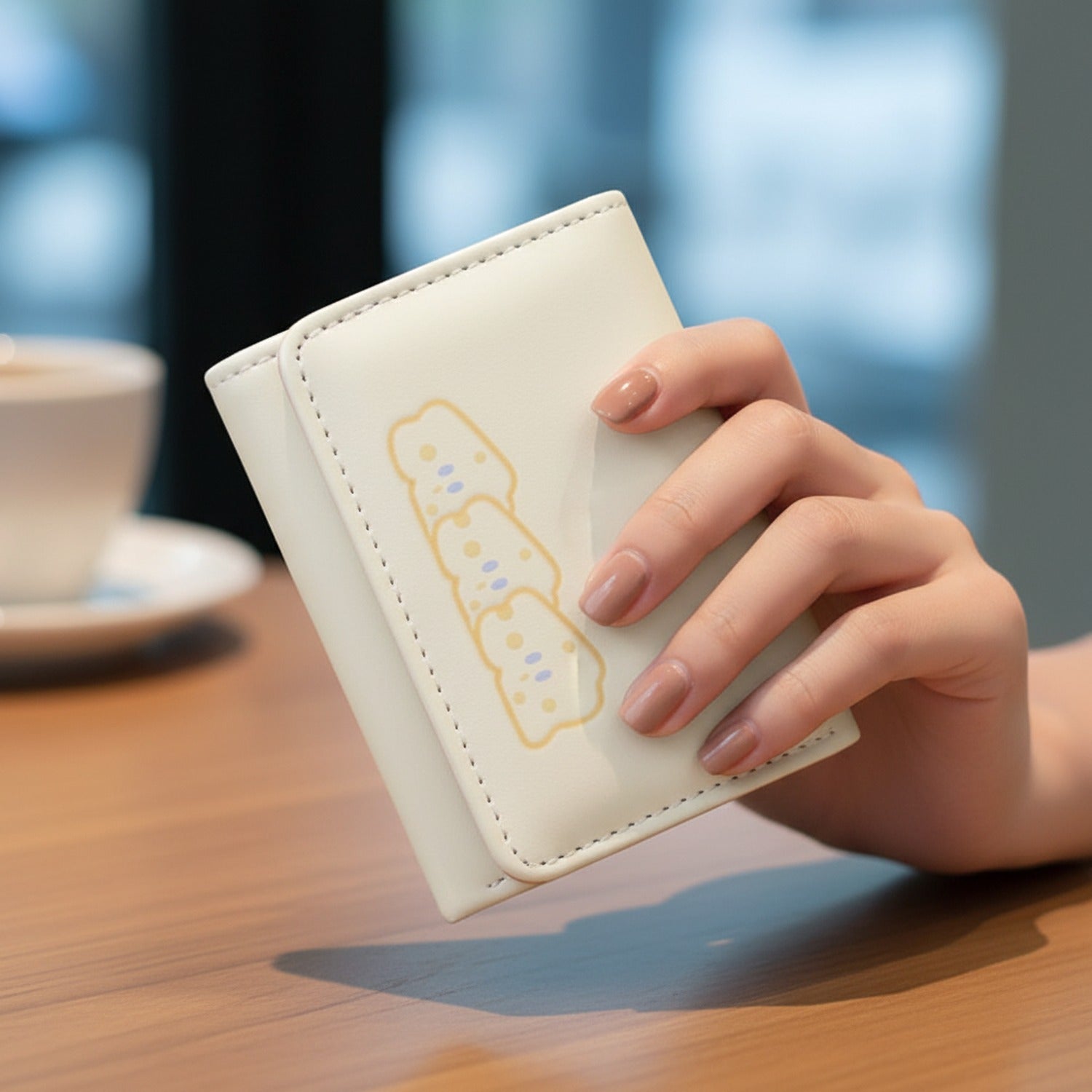 Cream Puppy Outline Trifold Card Wallet