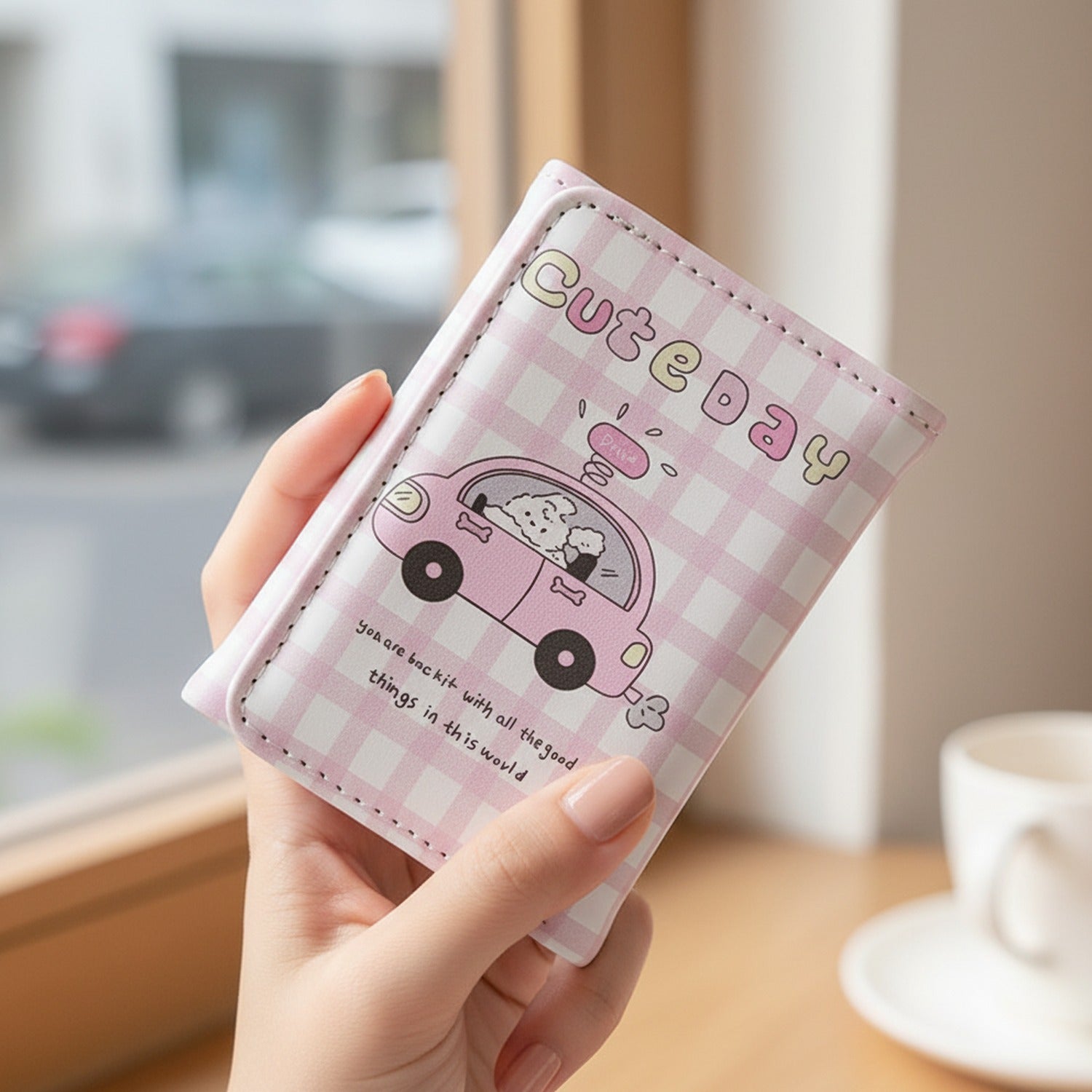 Pink Gingham Cute Day Card Holder Wallet
