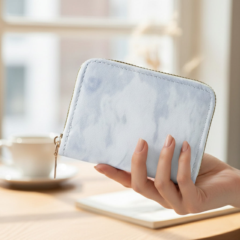 Marble Zip Wallet Light Blue Compact