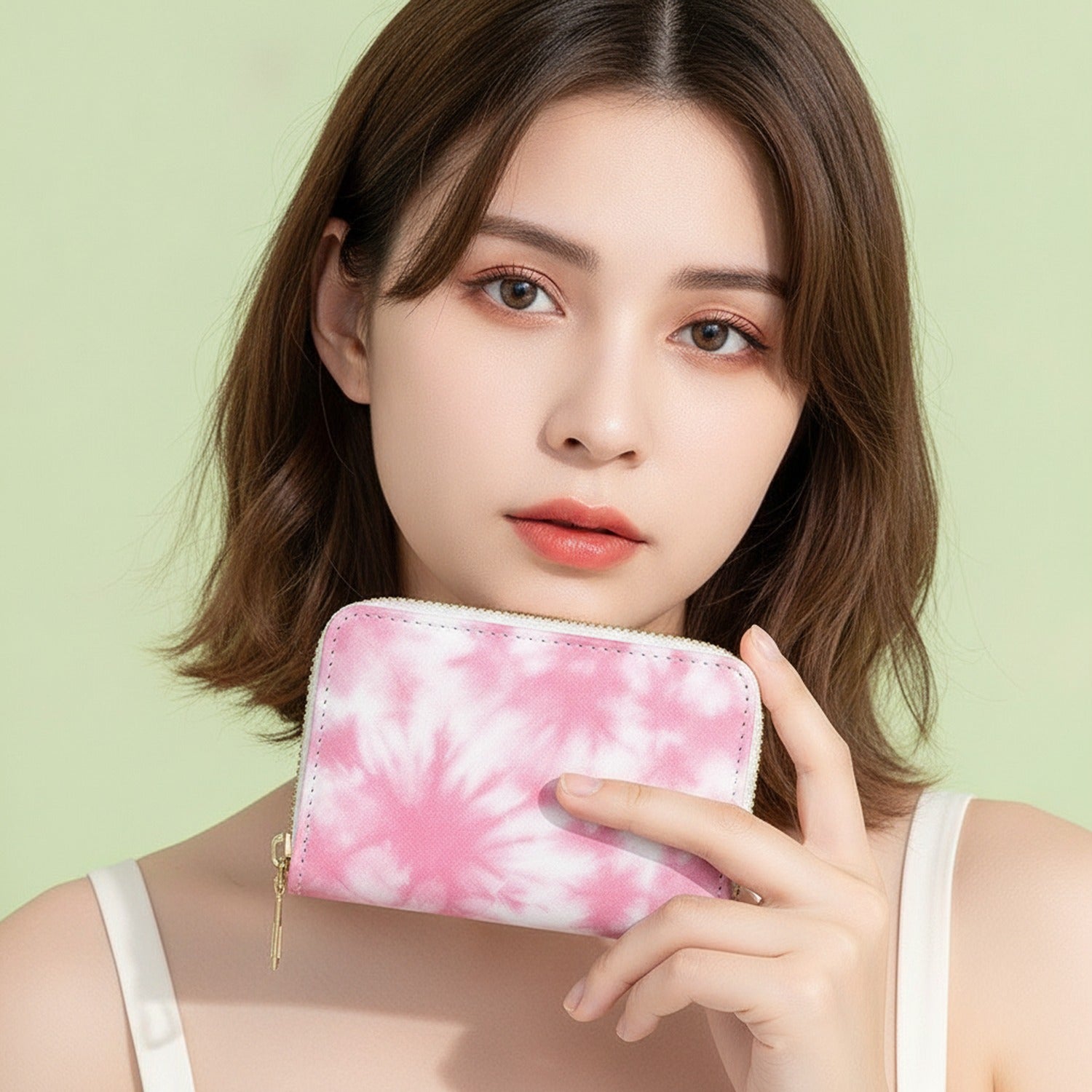 Pastel Pink Tie-Dye Zip Wallet