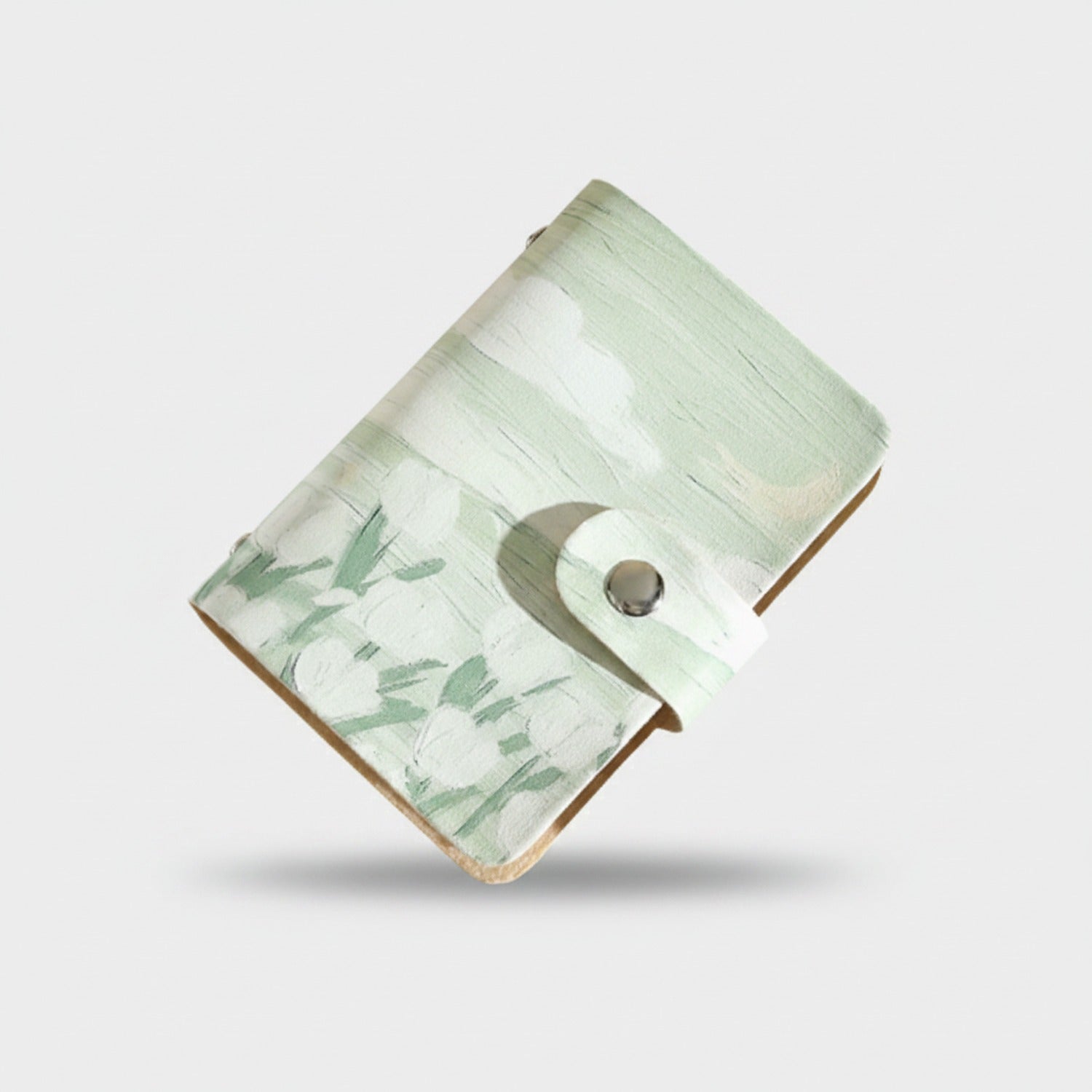 Sage Floral Linen Cardholder Wallet With Snap Closure