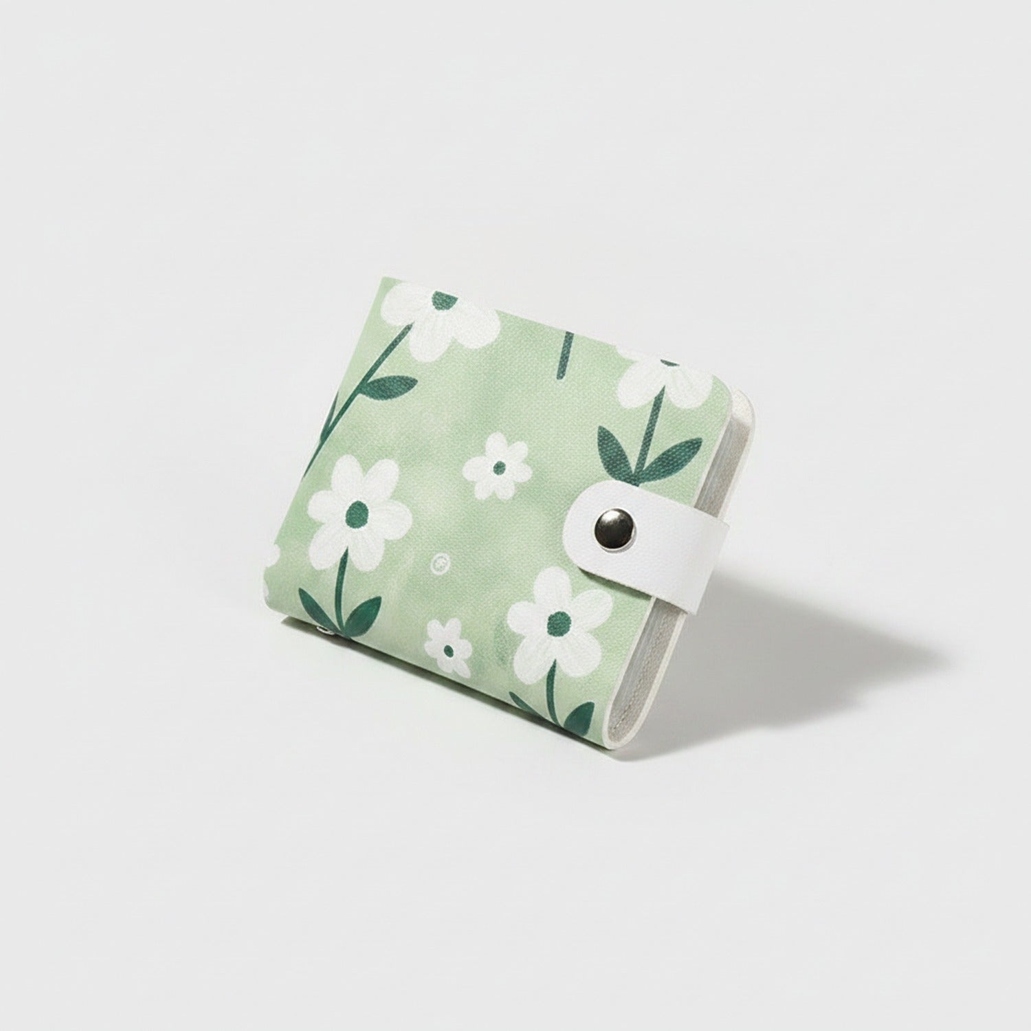 Sage Floral Linen Cardholder Wallet With Snap Closure