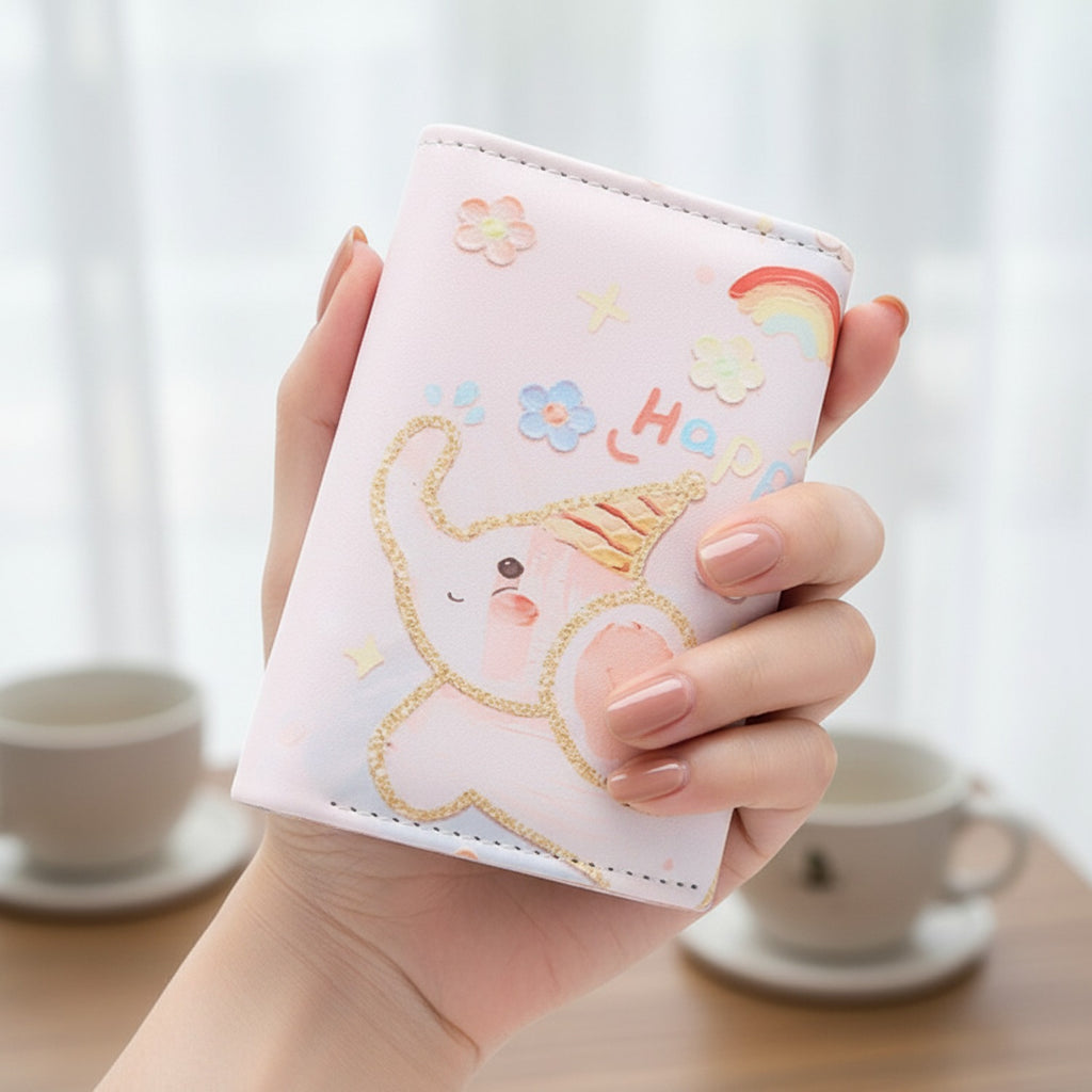 Pastel Teddy Bear Card Holder With Gold Chain Detail