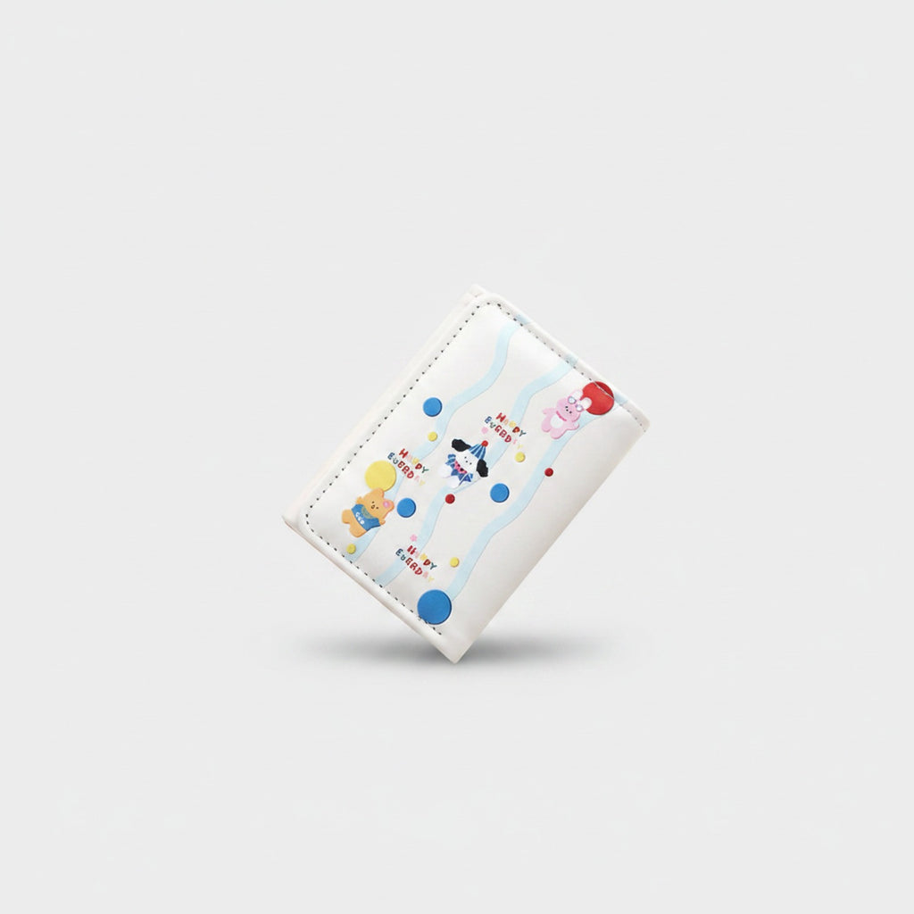 Cute Cartoon Character Tri-Fold Wallet With Colorful Balloons