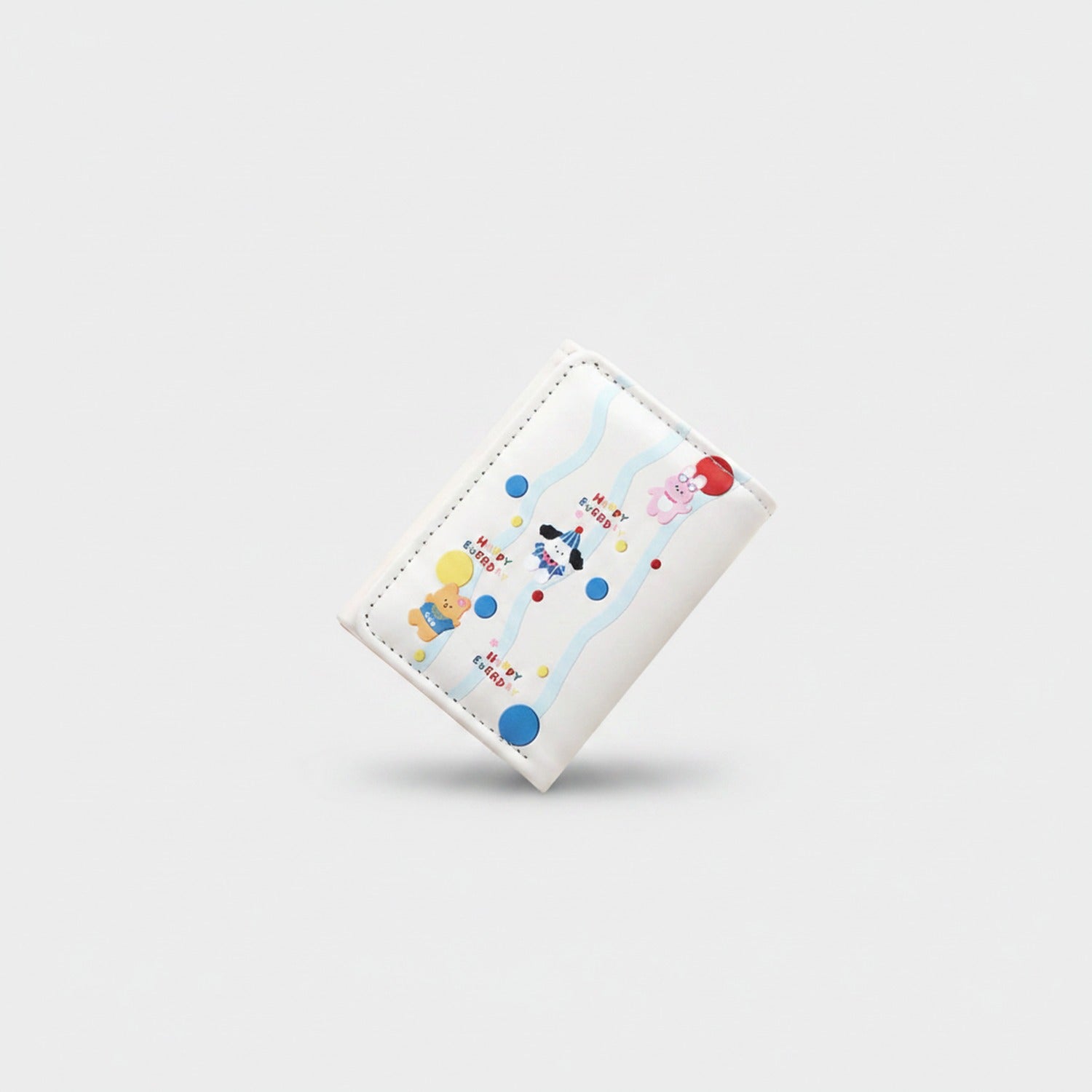 Cute Cartoon Character Tri-Fold Wallet With Colorful Balloons
