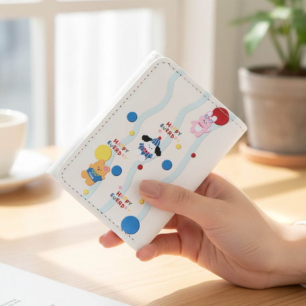 Cute Cartoon Character Tri-Fold Wallet With Colorful Balloons