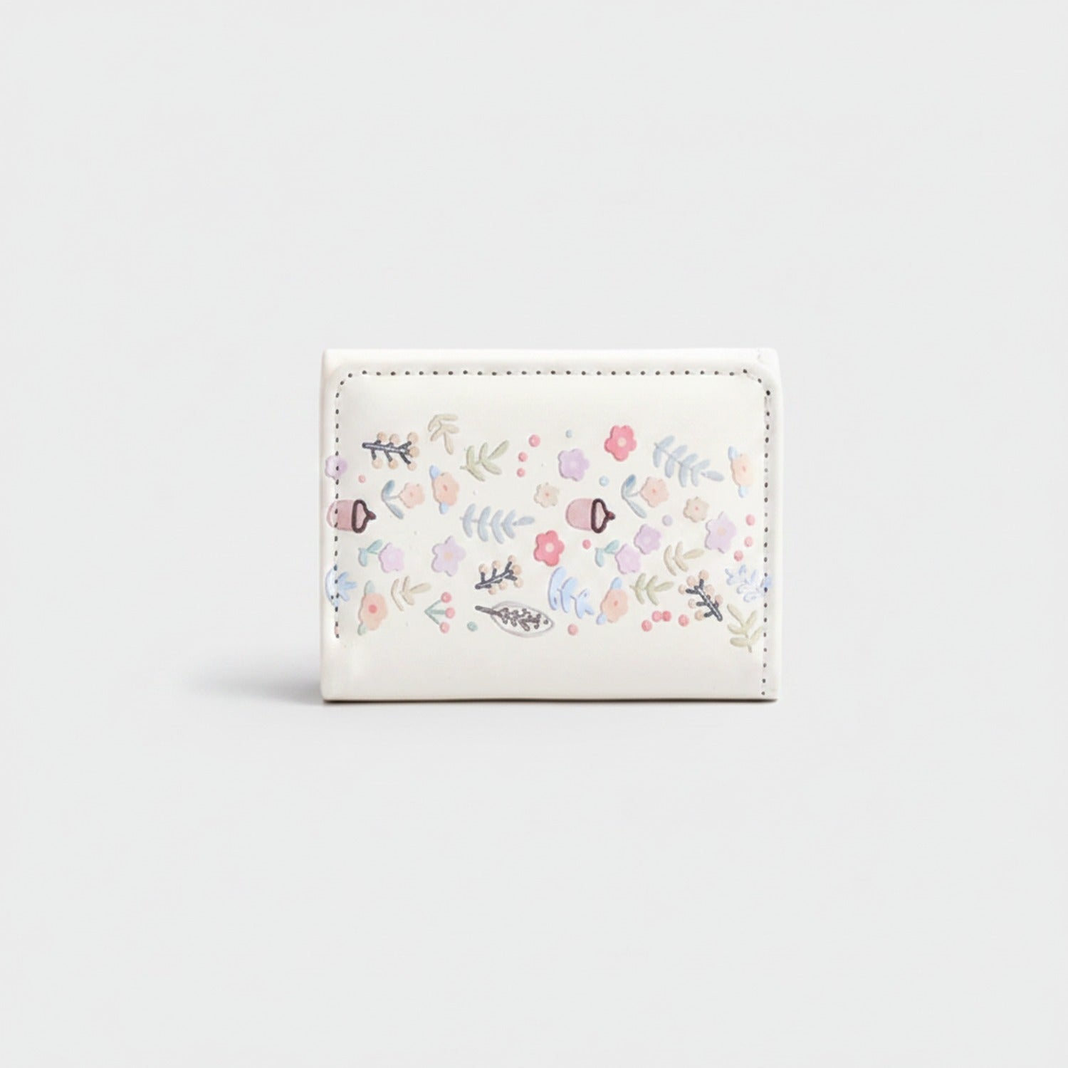 Floral Embroidered Cream Tri-Fold Wallet