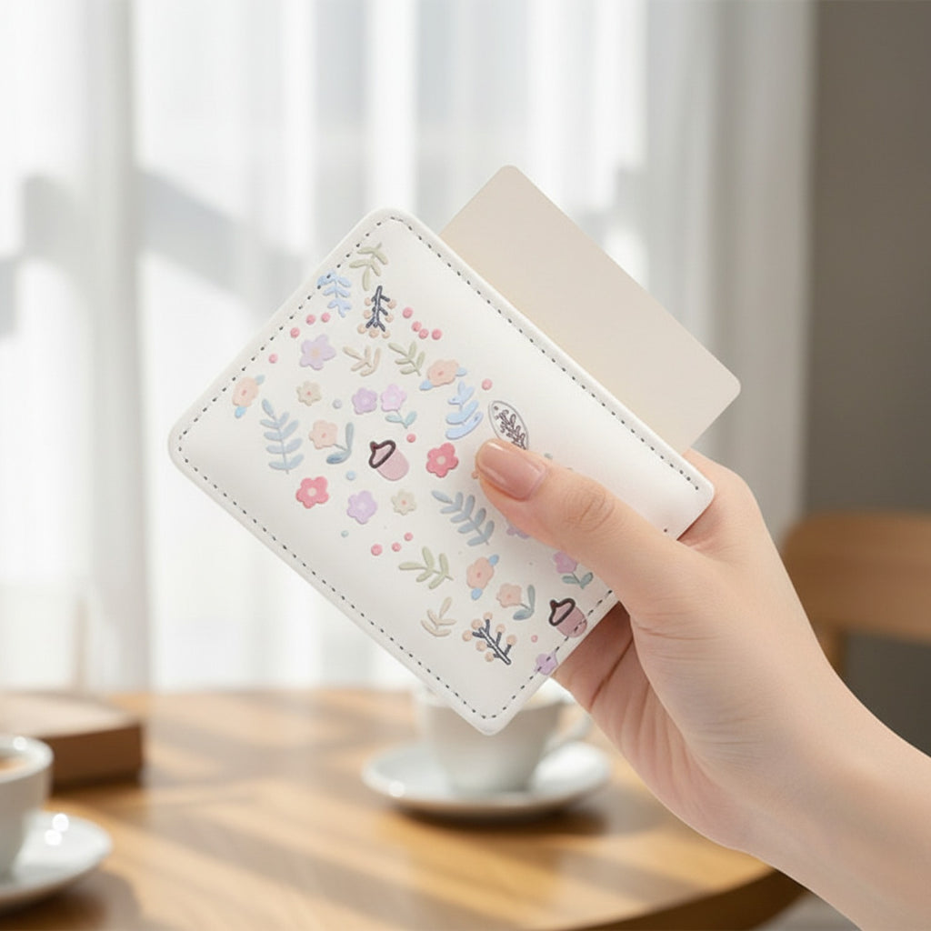 Floral Embroidered Cream Tri-Fold Wallet