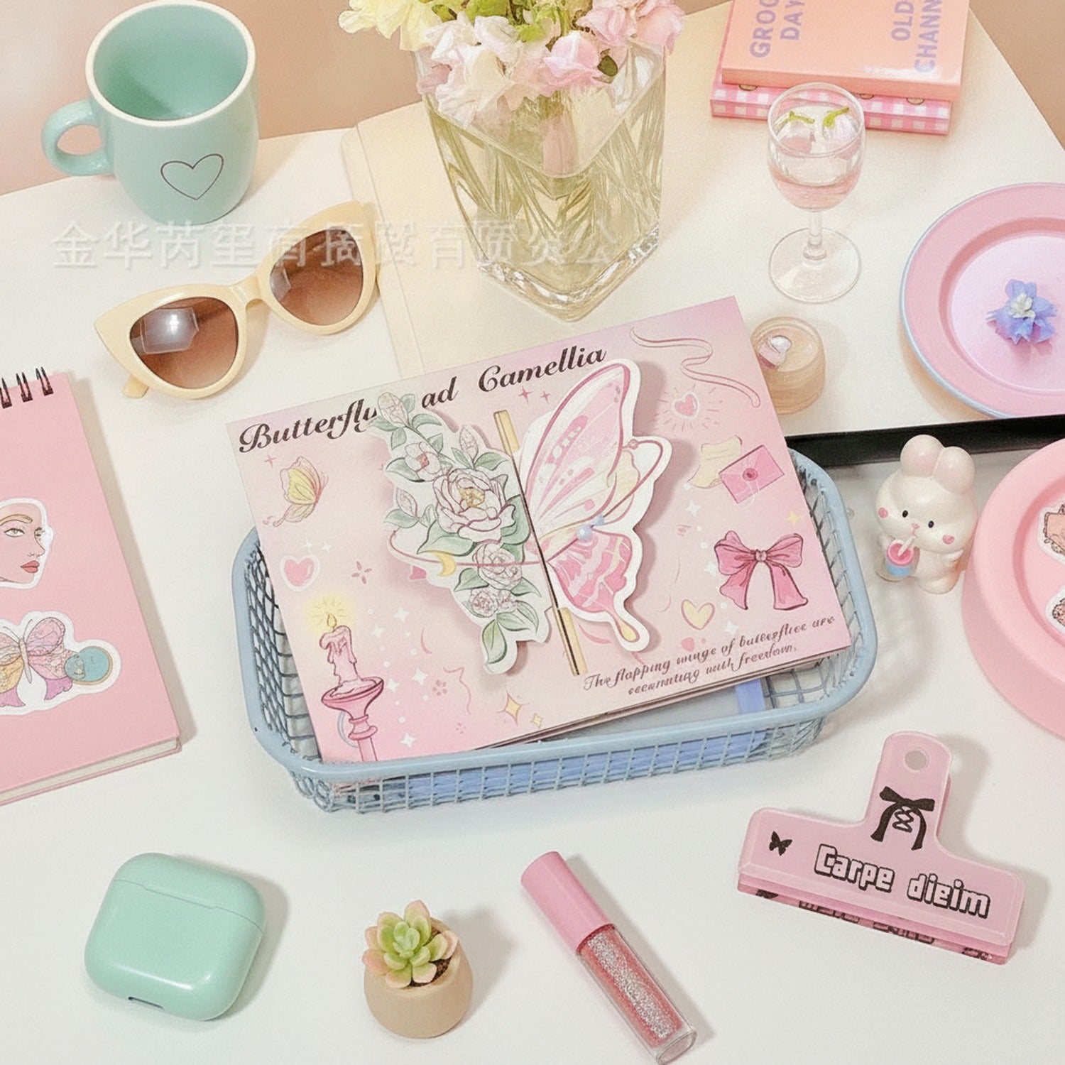 Butterfly Flower Stationery Set Pink
